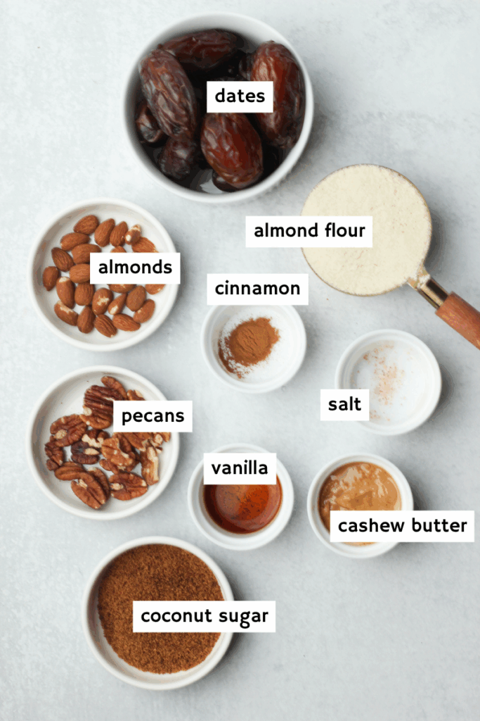 All of the ingredients needed to make these cinnamon sugar stuffed dates.