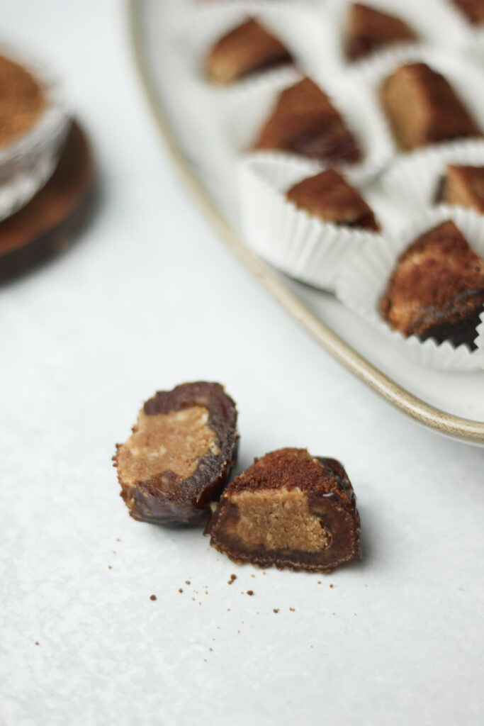 An up-close picture of these cinnamon sugar stuffed dates.