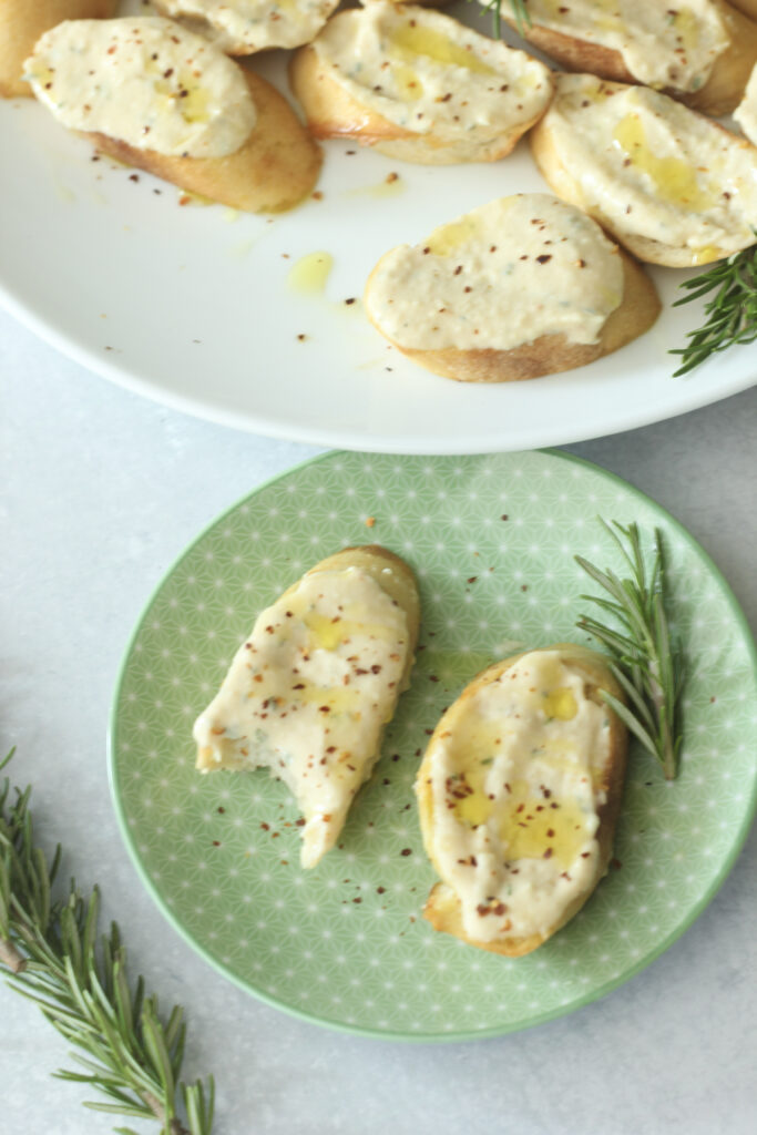 A plate of two crostini.