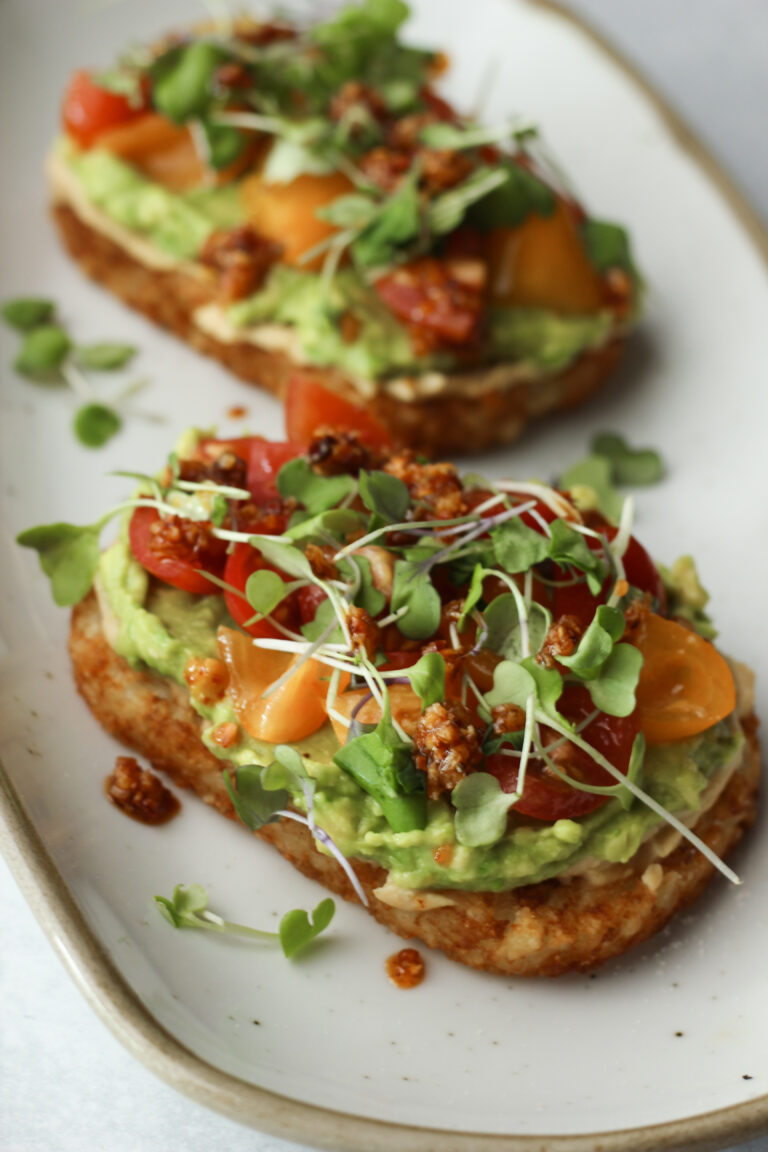 Loaded Avocado Hashbrown Breakfast Toasts (vegan)
