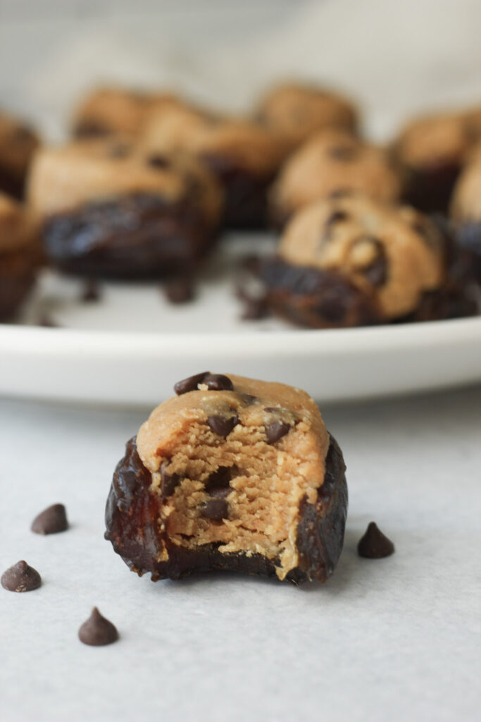 An up-close picture of a stuffed date.