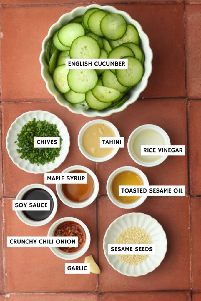 All the ingredients needed to make this salad.