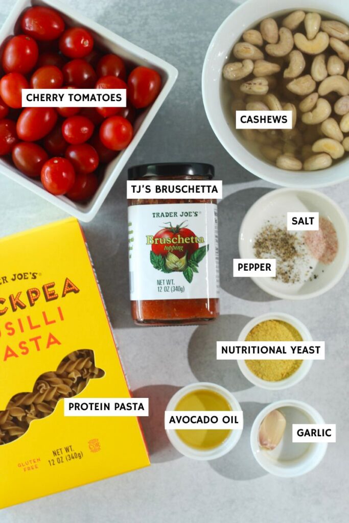 All of the ingredients needed to make this pasta dish.