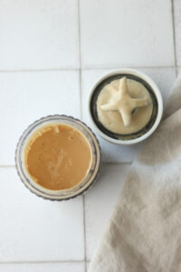 The dressing has been blended in a small blender.