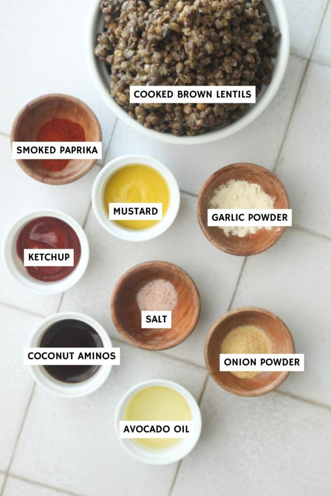 All of the ingredients needed to make the crumbled lentils.