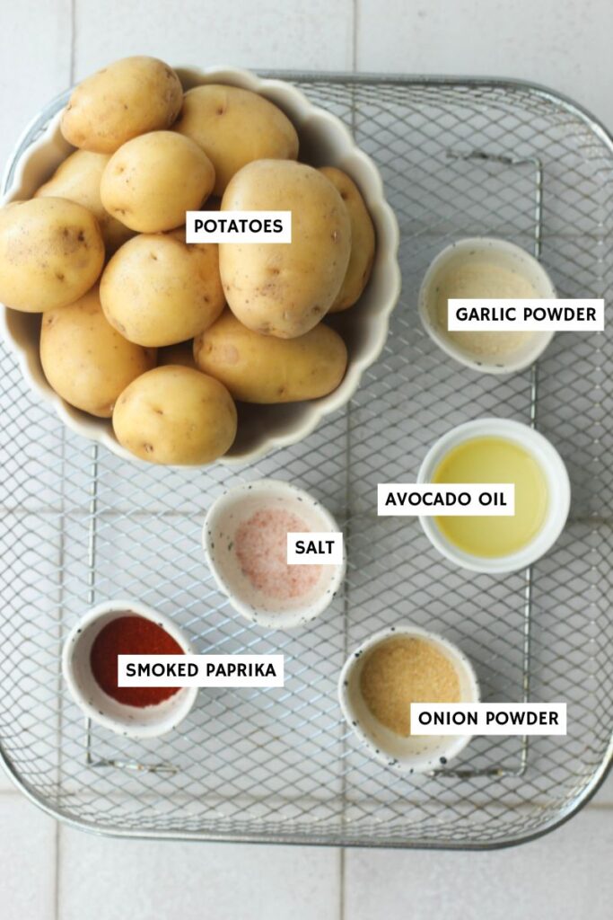 All of the ingredients needed to make these potatoes.