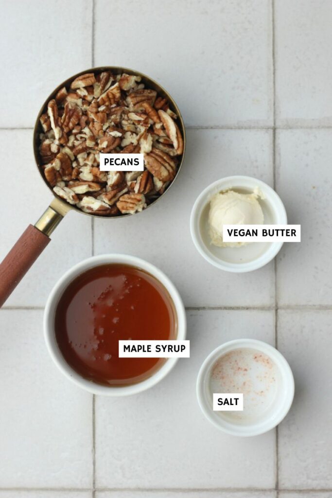 All of the ingredients needed to make the candied pecans.