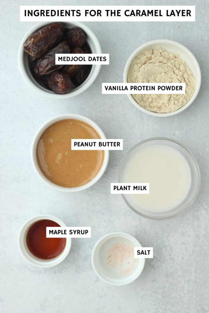 All of the ingredients needed to make the middle date caramel layer.