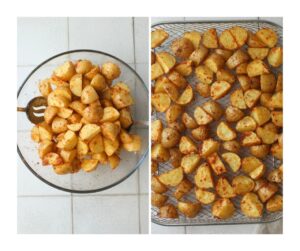 The potatoes have been tossed in seasoning and air-fried.