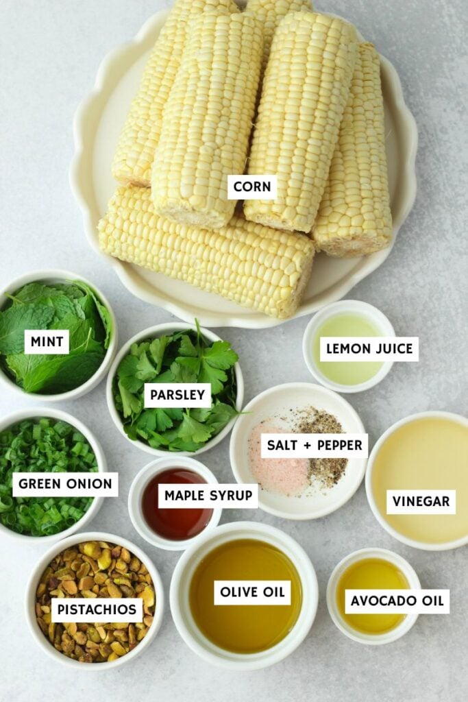 All of the ingredients needed to make this grilled corn salad.