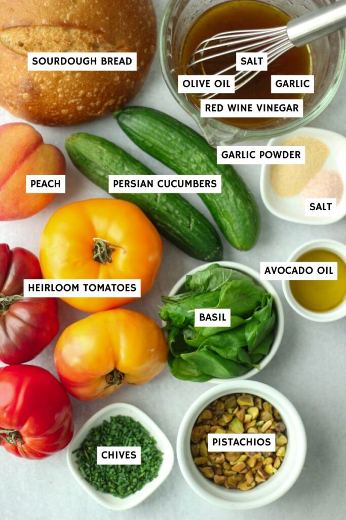All of the ingredients needed for this summer panzanella salad.