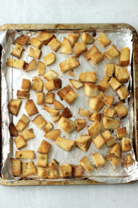 The sourdough bread cubes have been toasted in the oven.