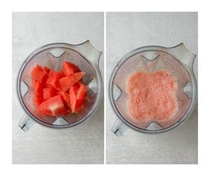 The watermelon cubes have been blender until smooth in a high-speed blender.