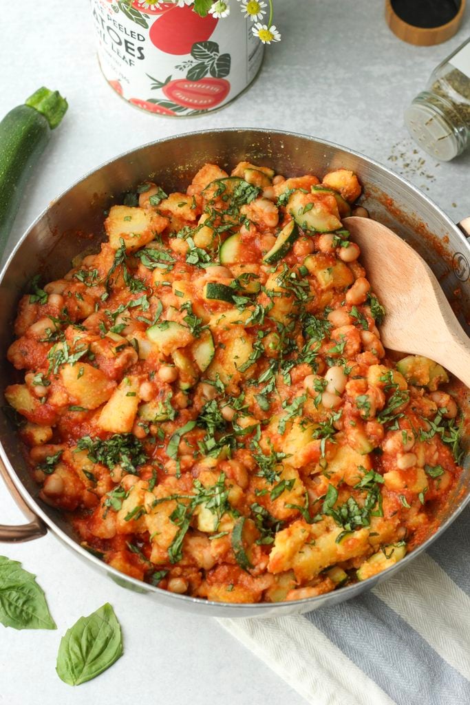The one-pan Italian polenta is in a frying pan, ready to enjoy.