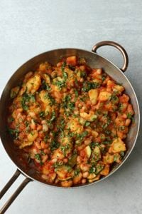 Fresh minced basil has been added to the finished meal.