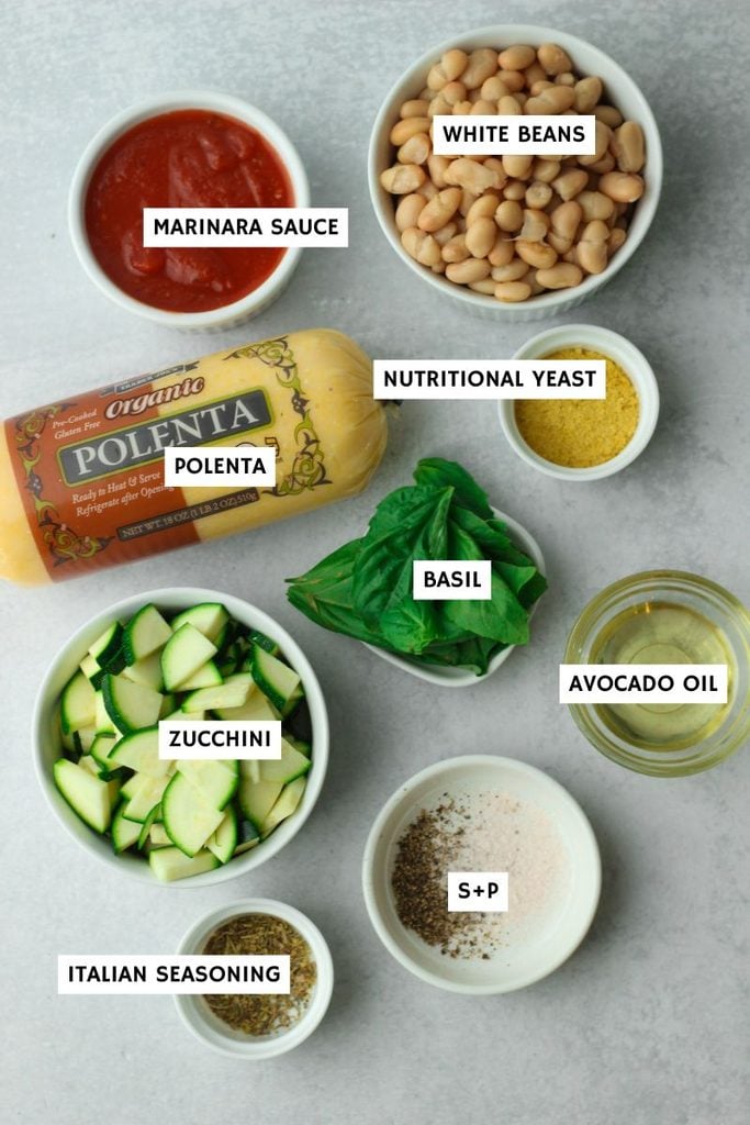 All of the ingredients needed for this Italian Polenta recipe.