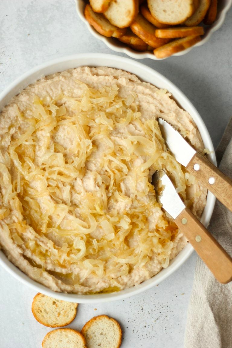 Caramelized Onion and Roasted Garlic White Bean Dip