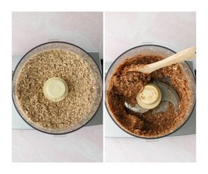 The crust ingredients have been blended in a food processor. 