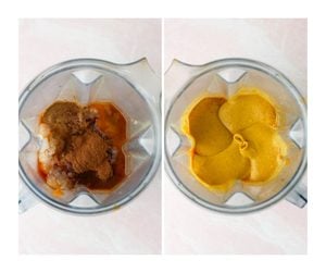 All of the pumpkin pie filling ingredients have been added to a blender and blended until smooth.